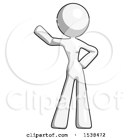 White Design Mascot Woman Waving Right Arm with Hand on Hip by Leo Blanchette