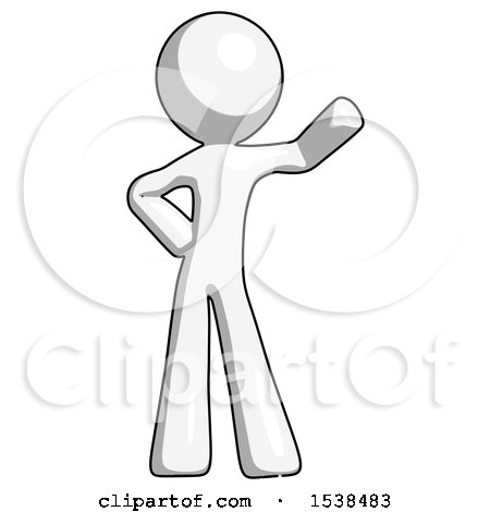 White Design Mascot Man Waving Left Arm with Hand on Hip by Leo Blanchette