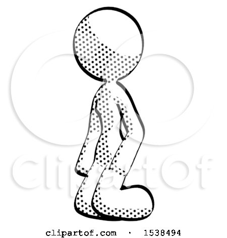 Halftone Design Mascot Woman Kneeling Angle View Left by Leo Blanchette