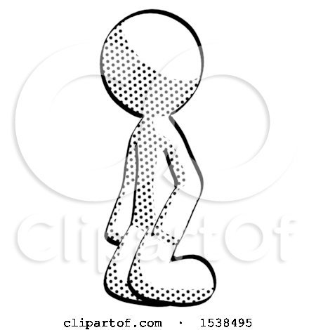 Halftone Design Mascot Man Kneeling Angle View Left by Leo Blanchette