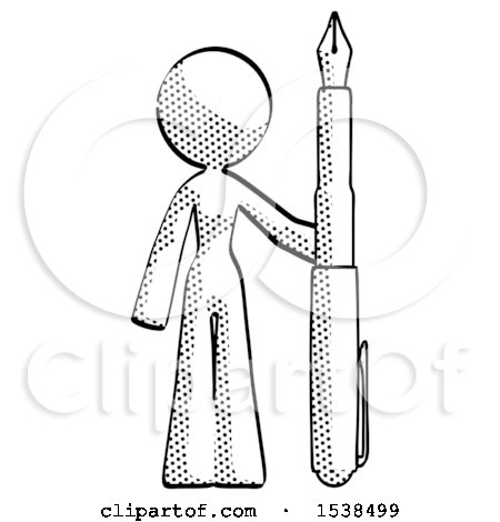 Halftone Design Mascot Woman Holding Giant Calligraphy Pen by Leo Blanchette