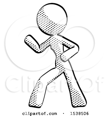 Halftone Design Mascot Woman Martial Arts Defense Pose Left by Leo Blanchette
