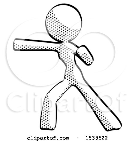 Halftone Design Mascot Woman Martial Arts Punch Left by Leo Blanchette
