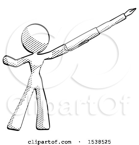 Halftone Design Mascot Woman Pen Is Mightier Than the Sword Calligraphy Pose by Leo Blanchette