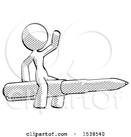 Halftone Design Mascot Woman Riding a Pen like a Giant Rocket by Leo Blanchette