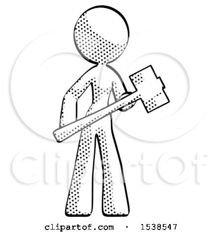 Halftone Design Mascot Woman with Sledgehammer Standing Ready to Work or Defend by Leo Blanchette