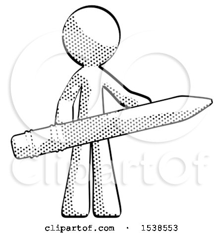 Halftone Design Mascot Man Writer or Blogger Holding Large Pencil by Leo Blanchette