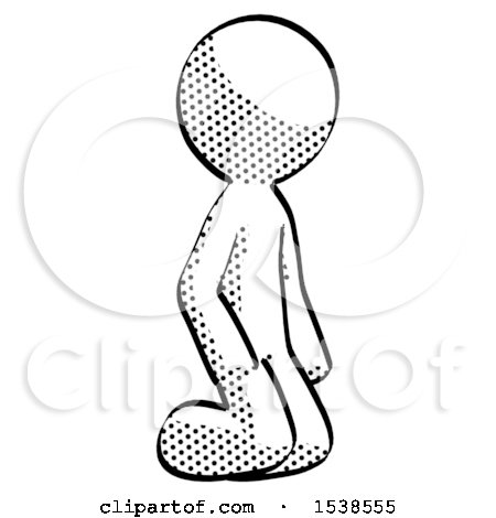 Halftone Design Mascot Man Kneeling Angle View Right by Leo Blanchette