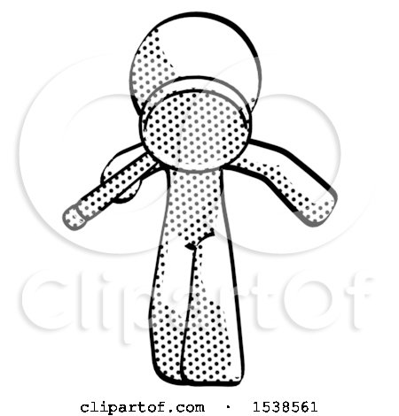 Halftone Design Mascot Man Looking down Through Magnifying Glass by Leo Blanchette