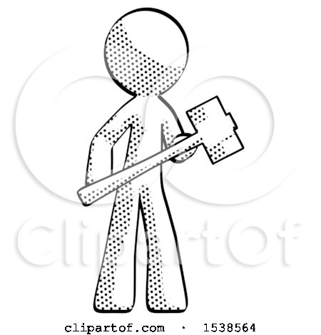 Halftone Design Mascot Man with Sledgehammer Standing Ready to Work or Defend by Leo Blanchette