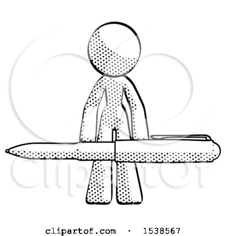 Halftone Design Mascot Woman Lifting a Giant Pen like Weights by Leo Blanchette