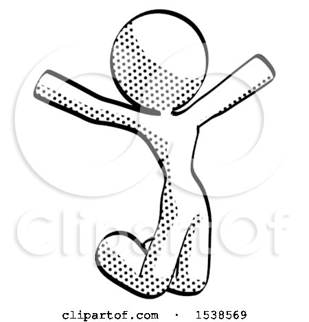 Halftone Design Mascot Woman Jumping or Kneeling with Gladness by Leo Blanchette