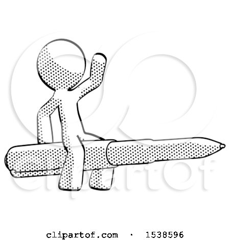 Halftone Design Mascot Man Riding a Pen like a Giant Rocket by Leo Blanchette