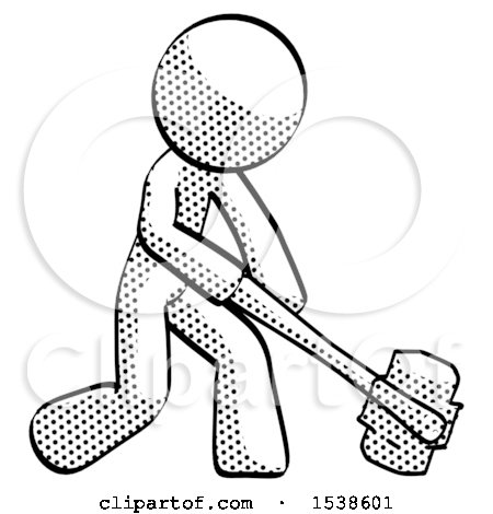 Halftone Design Mascot Man Hitting with Sledgehammer, or Smashing Something at Angle by Leo Blanchette