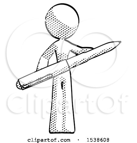 Halftone Design Mascot Woman Posing Confidently with Giant Pen by Leo Blanchette