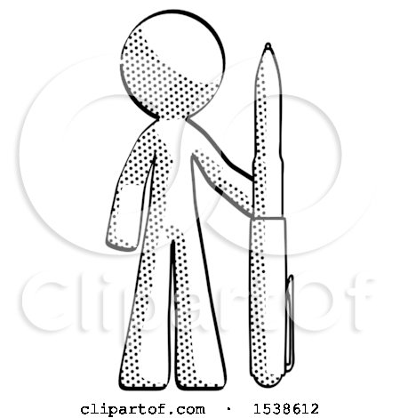 Halftone Design Mascot Man Holding Large Pen by Leo Blanchette