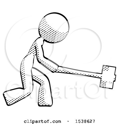 Halftone Design Mascot Woman Hitting with Sledgehammer, or Smashing Something by Leo Blanchette