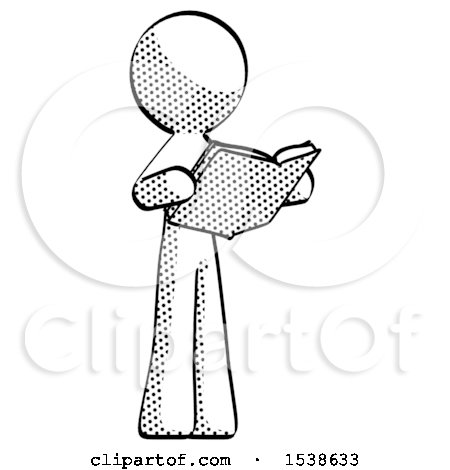 Halftone Design Mascot Man Reading Book While Standing up Facing Away by Leo Blanchette