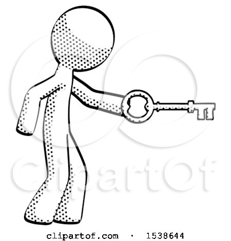 Halftone Design Mascot Man with Big Key of Gold Opening Something by Leo Blanchette