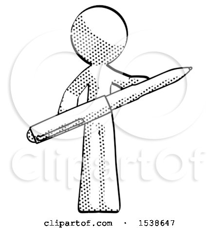 Halftone Design Mascot Man Posing Confidently with Giant Pen by Leo Blanchette
