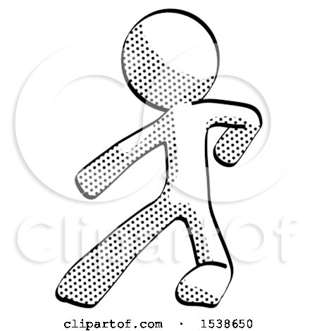 Halftone Design Mascot Man Karate Defense Pose Left by Leo Blanchette