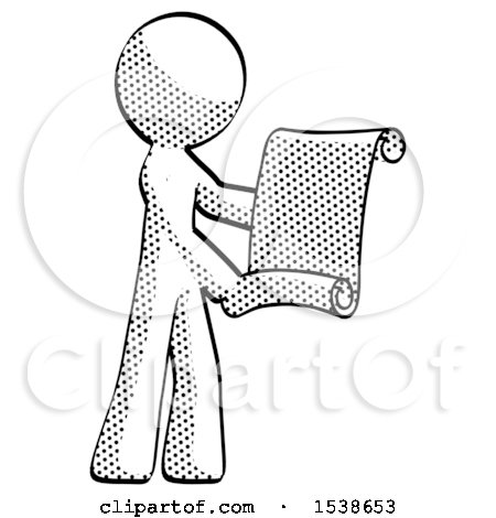 Halftone Design Mascot Man Holding Blueprints or Scroll by Leo Blanchette