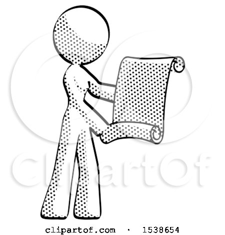 Halftone Design Mascot Woman Holding Blueprints or Scroll by Leo Blanchette