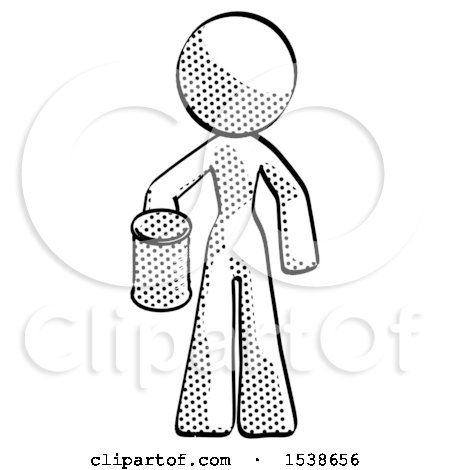 Halftone Design Mascot Woman Begger Holding Can Begging or Asking for Charity by Leo Blanchette