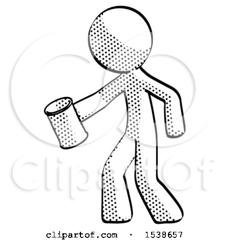 Halftone Design Mascot Man Begger Holding Can Begging or Asking for Charity Facing Left by Leo Blanchette