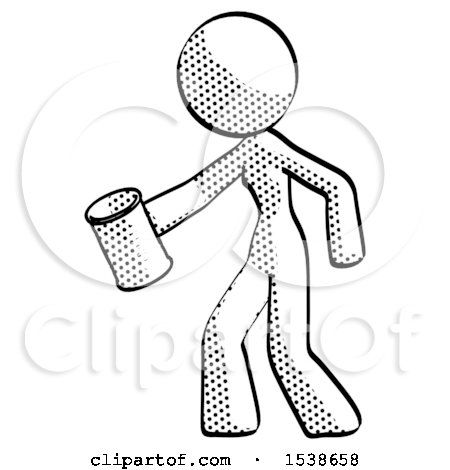Halftone Design Mascot Woman Begger Holding Can Begging or Asking for Charity Facing Left by Leo Blanchette