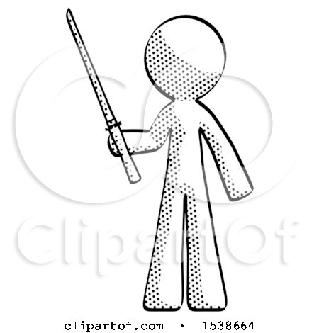 Halftone Design Mascot Man Standing up with Ninja Sword Katana by Leo Blanchette