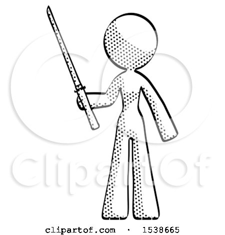 Halftone Design Mascot Woman Standing up with Ninja Sword Katana by Leo Blanchette