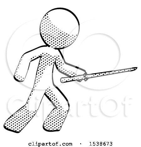 Halftone Design Mascot Man Stabbing with Ninja Sword Katana by Leo Blanchette