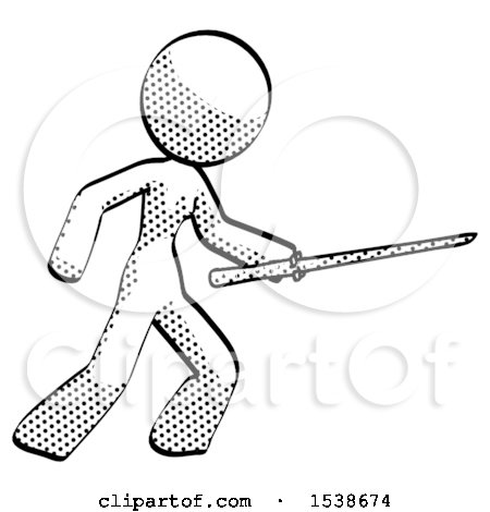 Halftone Design Mascot Woman Stabbing with Ninja Sword Katana by Leo Blanchette