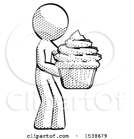 Halftone Design Mascot Man Holding Large Cupcake Ready to Eat or Serve by Leo Blanchette