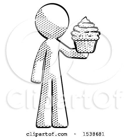 Halftone Design Mascot Man Presenting Pink Cupcake to Viewer by Leo Blanchette