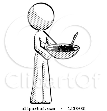 Halftone Design Mascot Woman Holding Noodles Offering to Viewer by Leo Blanchette