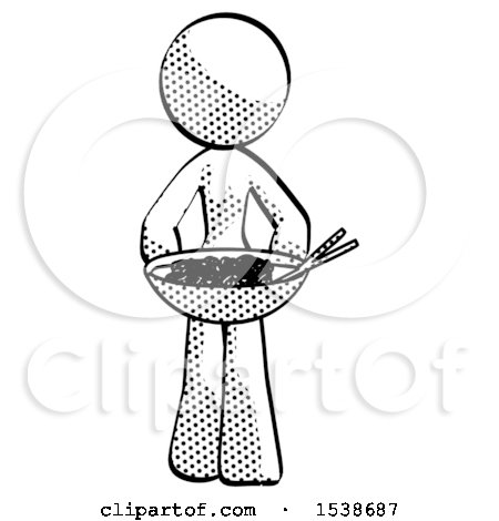 Halftone Design Mascot Woman Serving or Presenting Noodles by Leo Blanchette