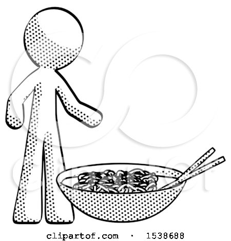 Halftone Design Mascot Man and Noodle Bowl, Giant Soup Restaraunt Concept by Leo Blanchette