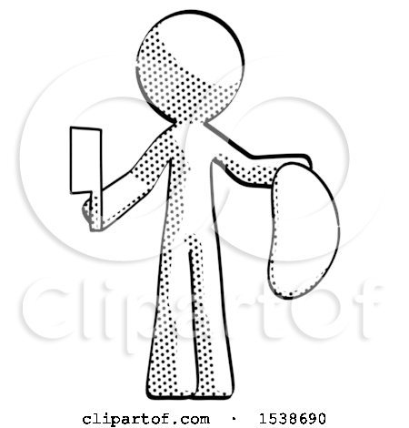Halftone Design Mascot Man Holding Large Steak with Butcher Knife by Leo Blanchette