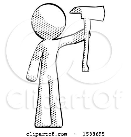 Halftone Design Mascot Man Holding up Red Firefighter's Ax by Leo Blanchette
