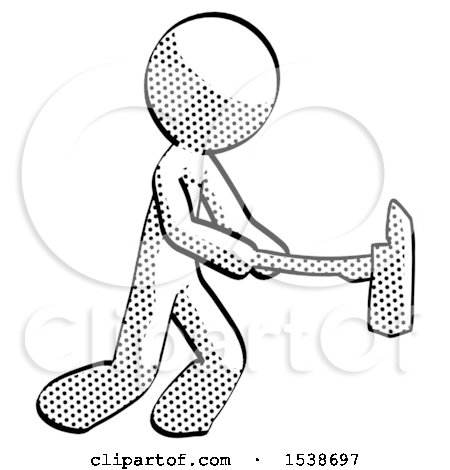 Halftone Design Mascot Man with Ax Hitting, Striking, or Chopping by Leo Blanchette