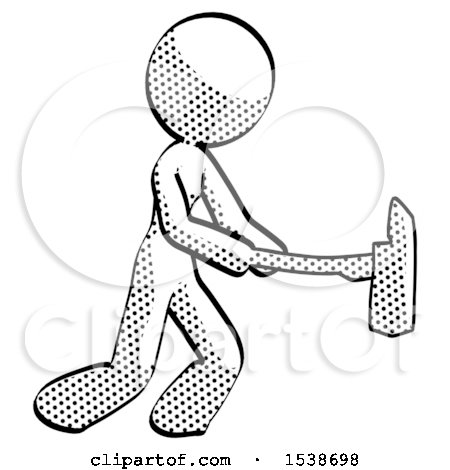 Halftone Design Mascot Woman with Ax Hitting, Striking, or Chopping by Leo Blanchette