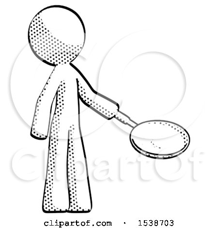 Halftone Design Mascot Man Frying Egg in Pan or Wok Facing Right by Leo Blanchette