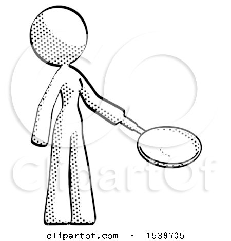 Halftone Design Mascot Woman Frying Egg in Pan or Wok Facing Right by Leo Blanchette