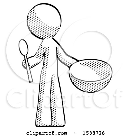 Halftone Design Mascot Man with Empty Bowl and Spoon Ready to Make Something by Leo Blanchette