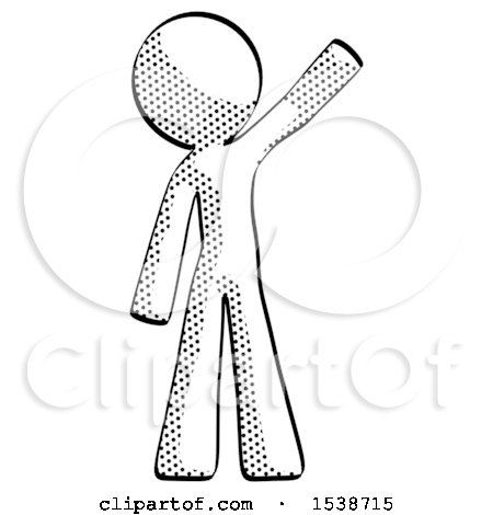 Halftone Design Mascot Man Waving Emphatically with Left Arm by Leo Blanchette