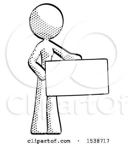 Halftone Design Mascot Woman Presenting Large Envelope by Leo Blanchette