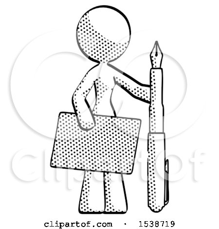Halftone Design Mascot Woman Holding Large Envelope and Calligraphy Pen by Leo Blanchette