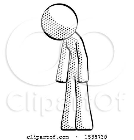 Halftone Design Mascot Woman Depressed with Head down Turned Left by Leo Blanchette